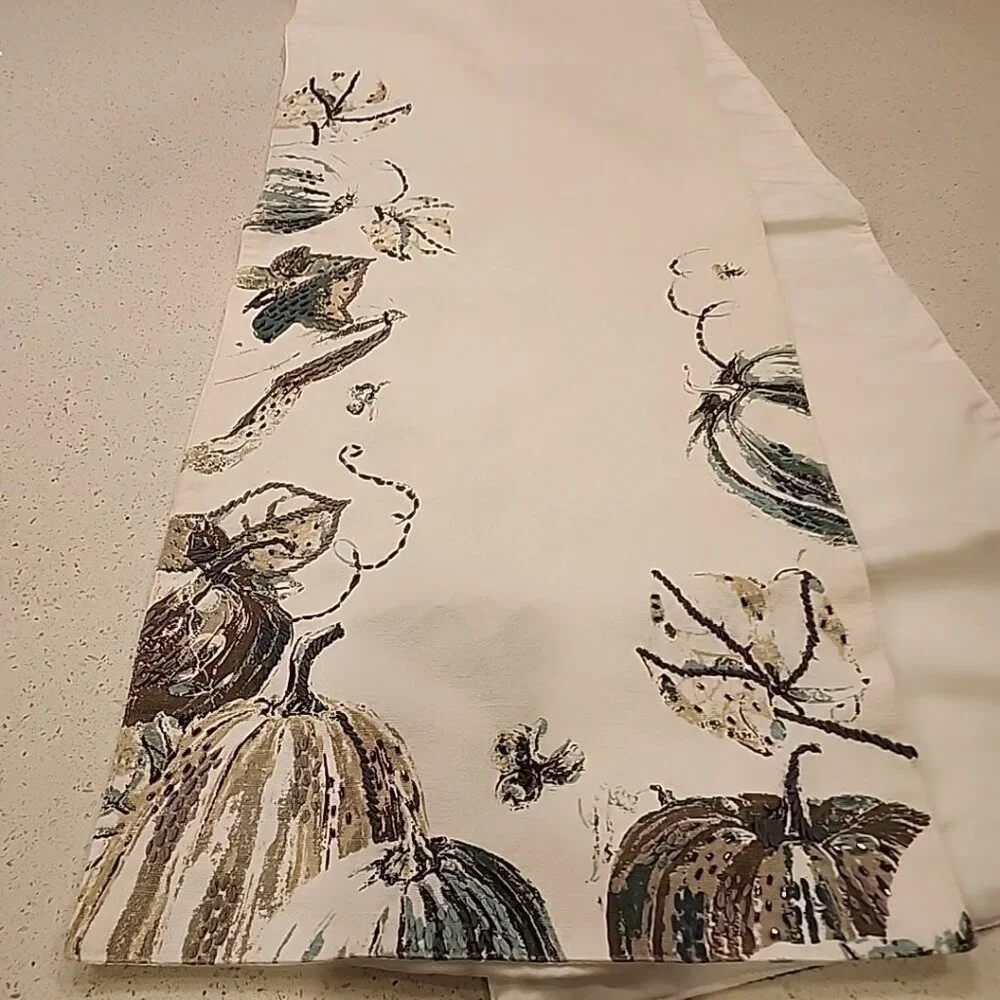 envogue table runner cotton Made In India Blue Gray Pumpkins 16x80